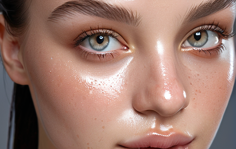 ** "Clean girl" makeup look. Luminous skin, minimal makeup, dewy finish. Focus on natural beauty.
**