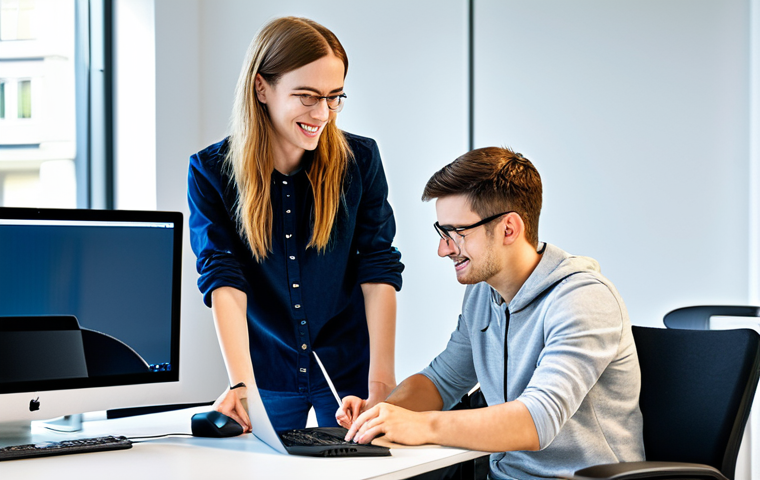 업무 중 고객과의 갈등 해결 사례 - **
A friendly customer service representative, fully clothed in business casual attire, assisting a... 업무 중 고객과의 갈등 해결 사례 - **
A friendly customer service representative, fully clothed in business casual attire, assisting a...